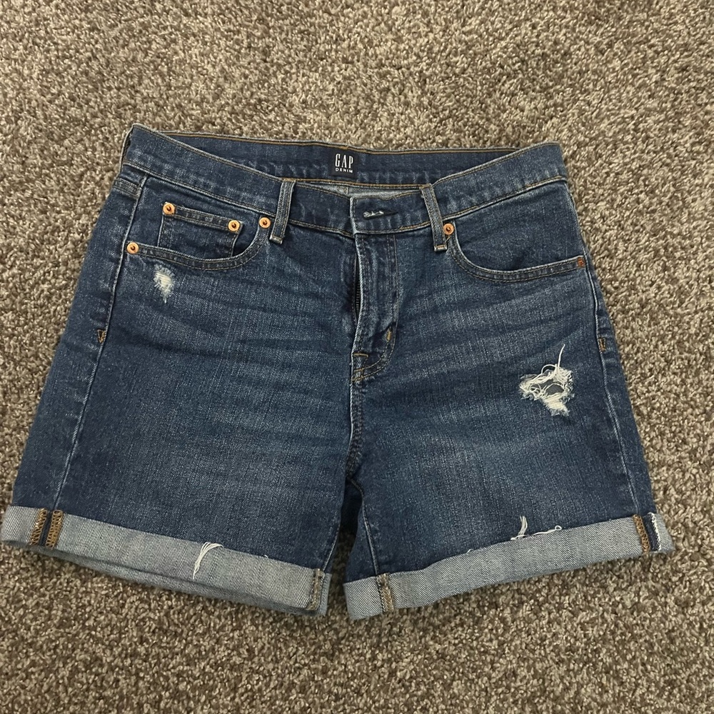 GAP Blue Jean Shorts with Distressed Hem and Cuffed Design